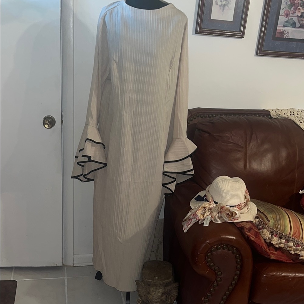 SHEIN Cream Long Sleeve Sheath Dress